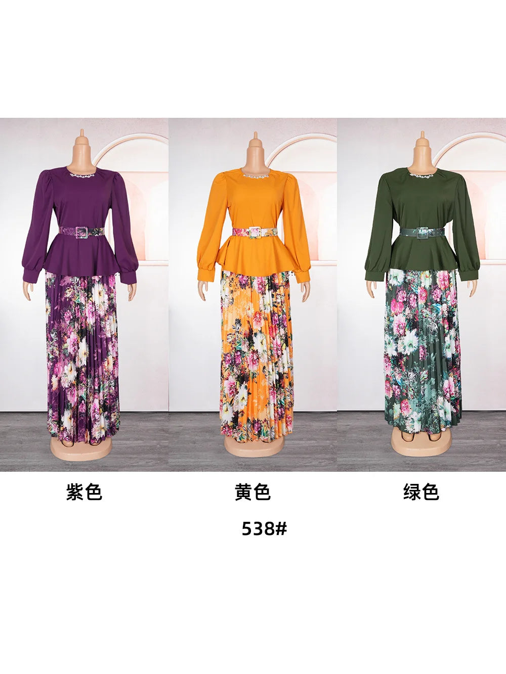 Elegant Fashion Printed Dresses Full Sleeve Belt Luxury Birthday Party Dinner