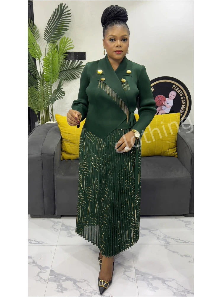 Pleated A-line Dress Suit Collar Mid To Long Cinching Women
