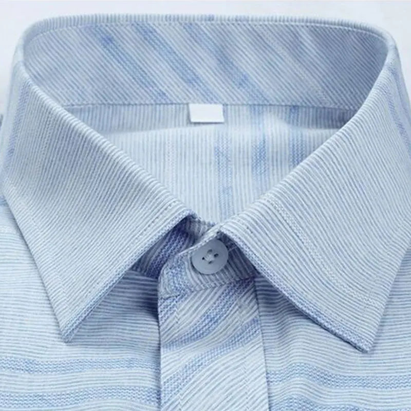 Men's Short-Sleeved White Dress Shirts Classic Plaid Stripes Cotton Slim Business Casual