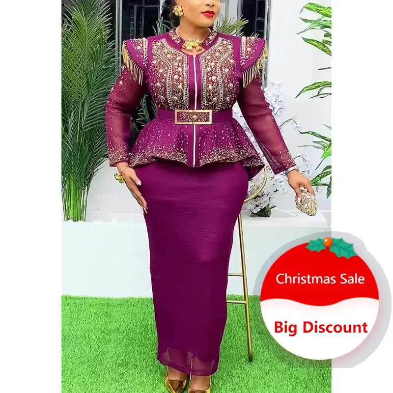 Denicy Women 2 PCS Sets Tops And Skirts Suits Gown Plus Size Wedding Party Dresses