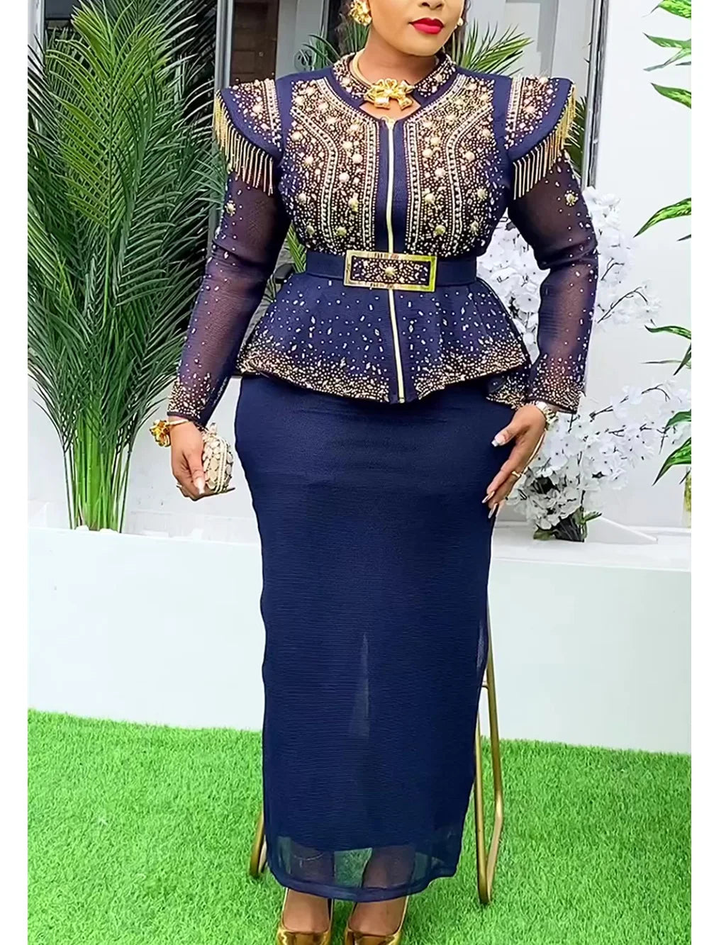 Women 2 PCS Sets Tops And Skirts Suits  Outfits Gown Plus Size Wedding Party Dresses