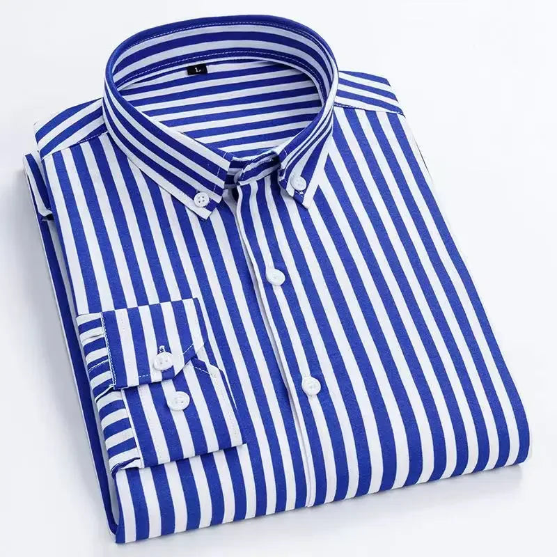 Men's Casual Shirts Classic Black White Striped Long Sleeve Shirts