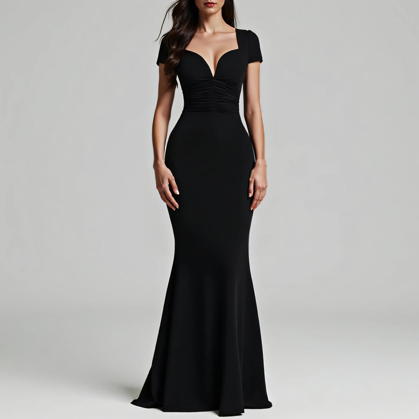 Women's Dresses All Season Party Elegant Solid Color Short Sleeve Plunge Neck Maxi