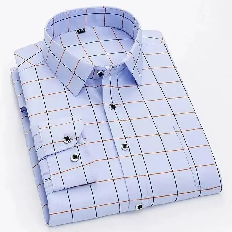 Men's Casual Shirts Classic Black White Striped Long Sleeve Shirts