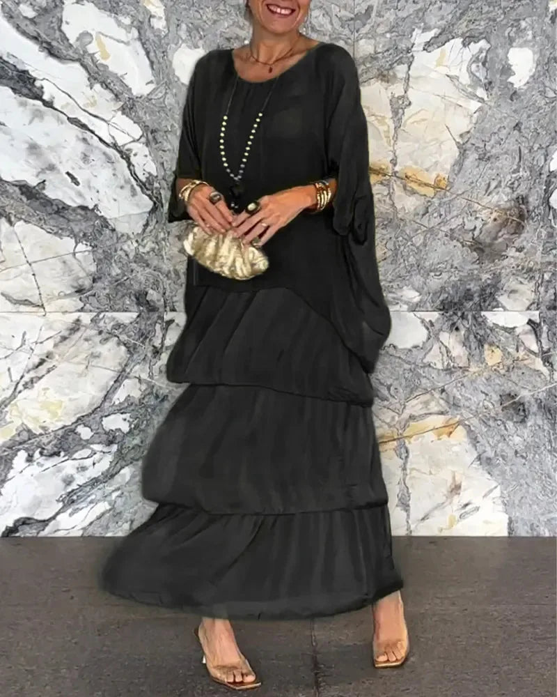 Women's Elegant Long Dress Fashion Round Neck Bat Sleeves Plus Size