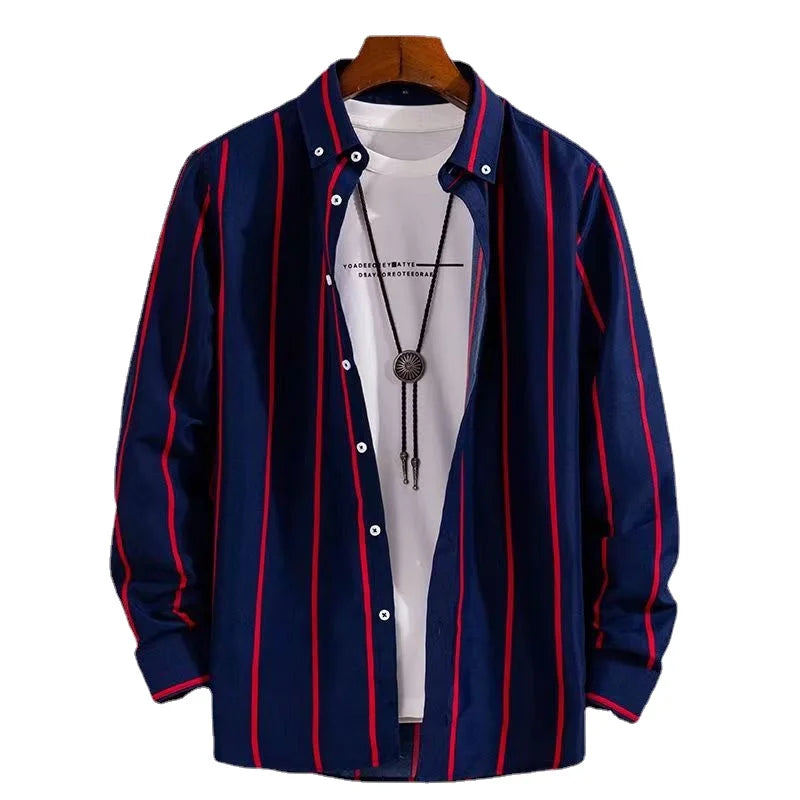 Men's Casual Shirts Classic Black White Striped Long Sleeve Shirts