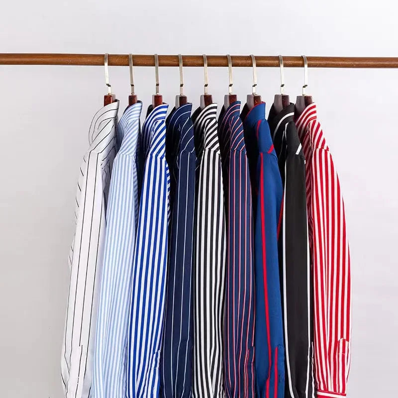 Men's Casual Shirts Classic Black White Striped Long Sleeve Shirts