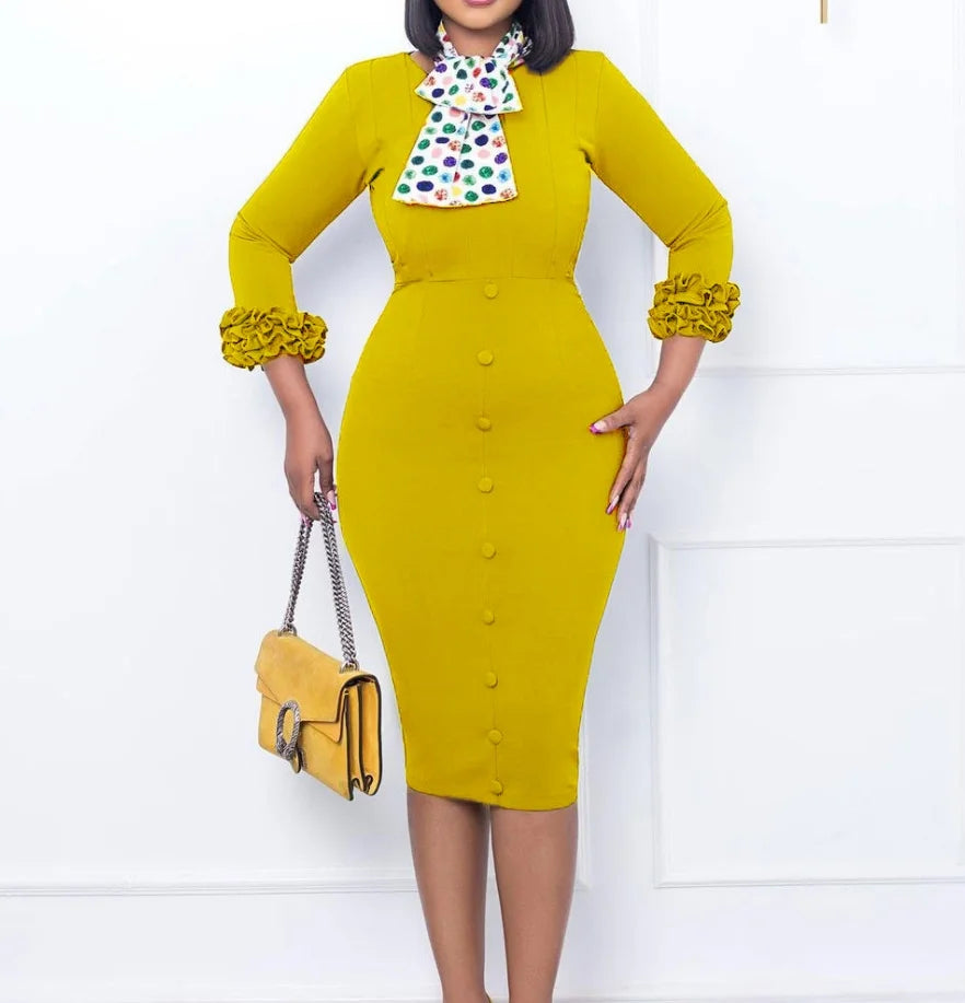 Dresses Women Spliced Long Sleeve Slim Fit Wrap