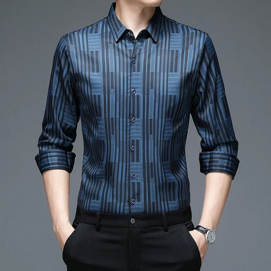 Casual Printed Long Sleeved Lapel Shirt Wrinkle Free Top