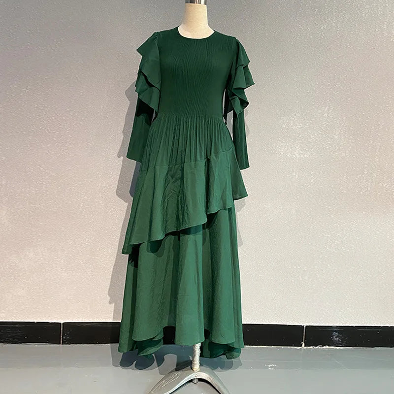 Fashion Pleated Long Dress Long Sleeve Pleated Dresses