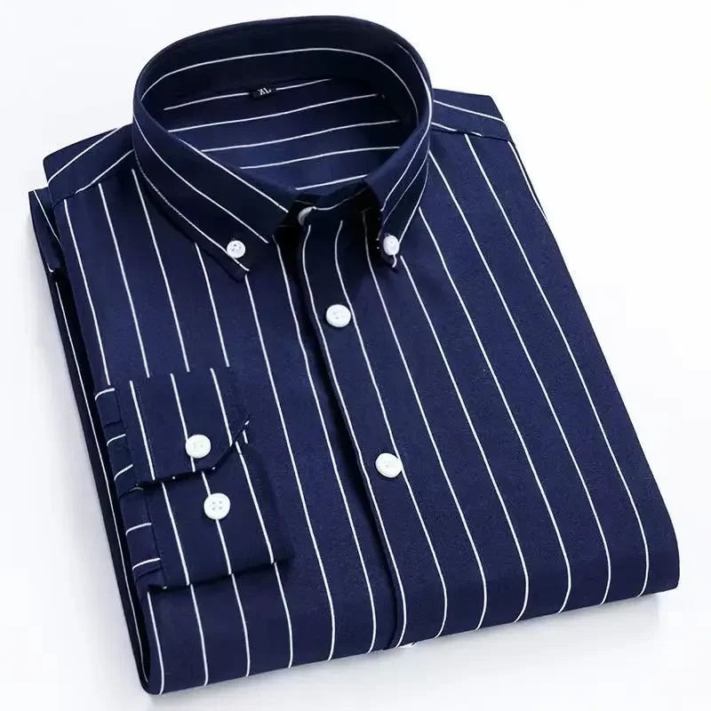 Men's Casual Shirts Classic Black White Striped Long Sleeve Shirts