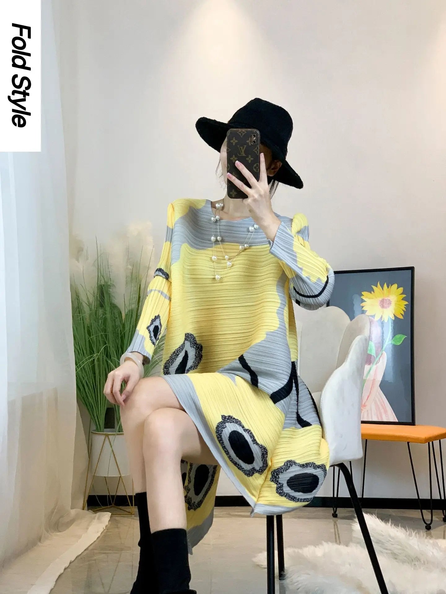 Pleated Loose Women's Dress Casual Mid Length Free Size Dress