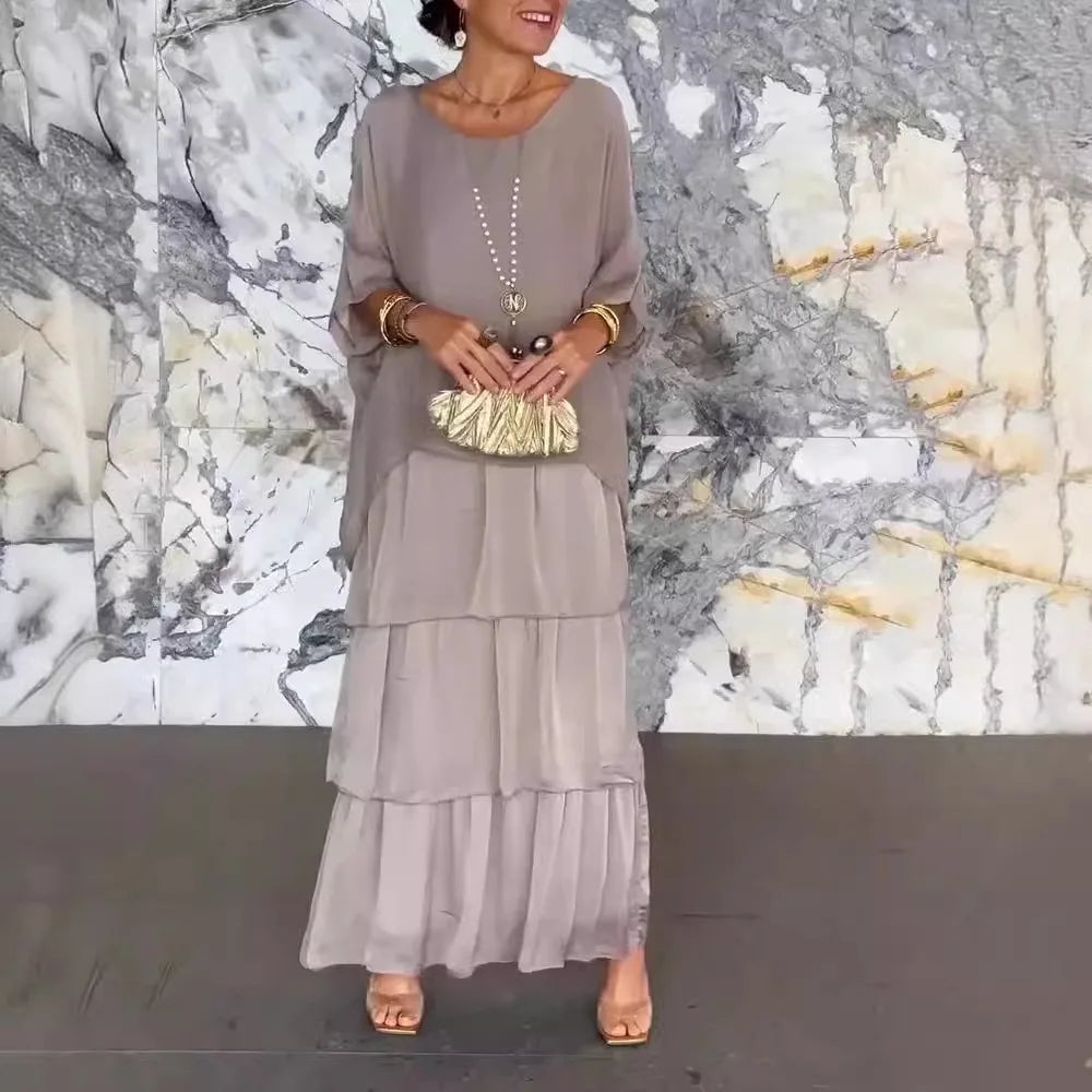 Women's Elegant Long Dress Fashion Round Neck Bat Sleeves Plus Size