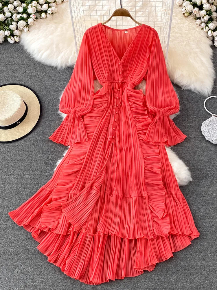 Ankle Length Long Dresses Puff Sleeve Lace Elegant Evening Party Summer Dress