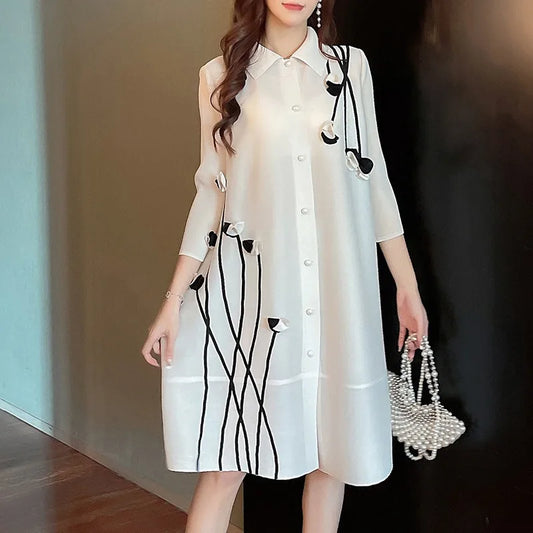 Pleated Women's Spring Cardigan Dress Pleated Dress