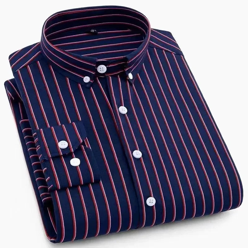 Men's Casual Shirts Classic Black White Striped Long Sleeve Shirts