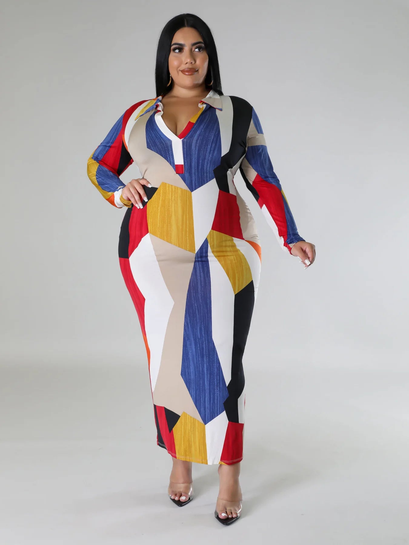 Women Printed Fashion Long Sleeve Bodycon Maxi Dresses
