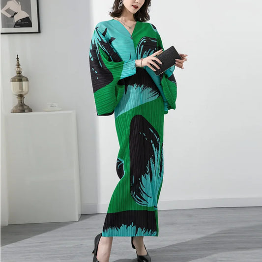 Free Size pleated  dress women bat sleeve long women's dress