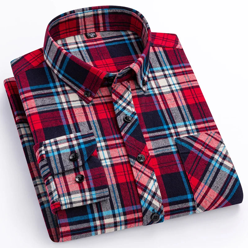 Royal Blue long-sleeve shirts men slim fit casual plaid shirt