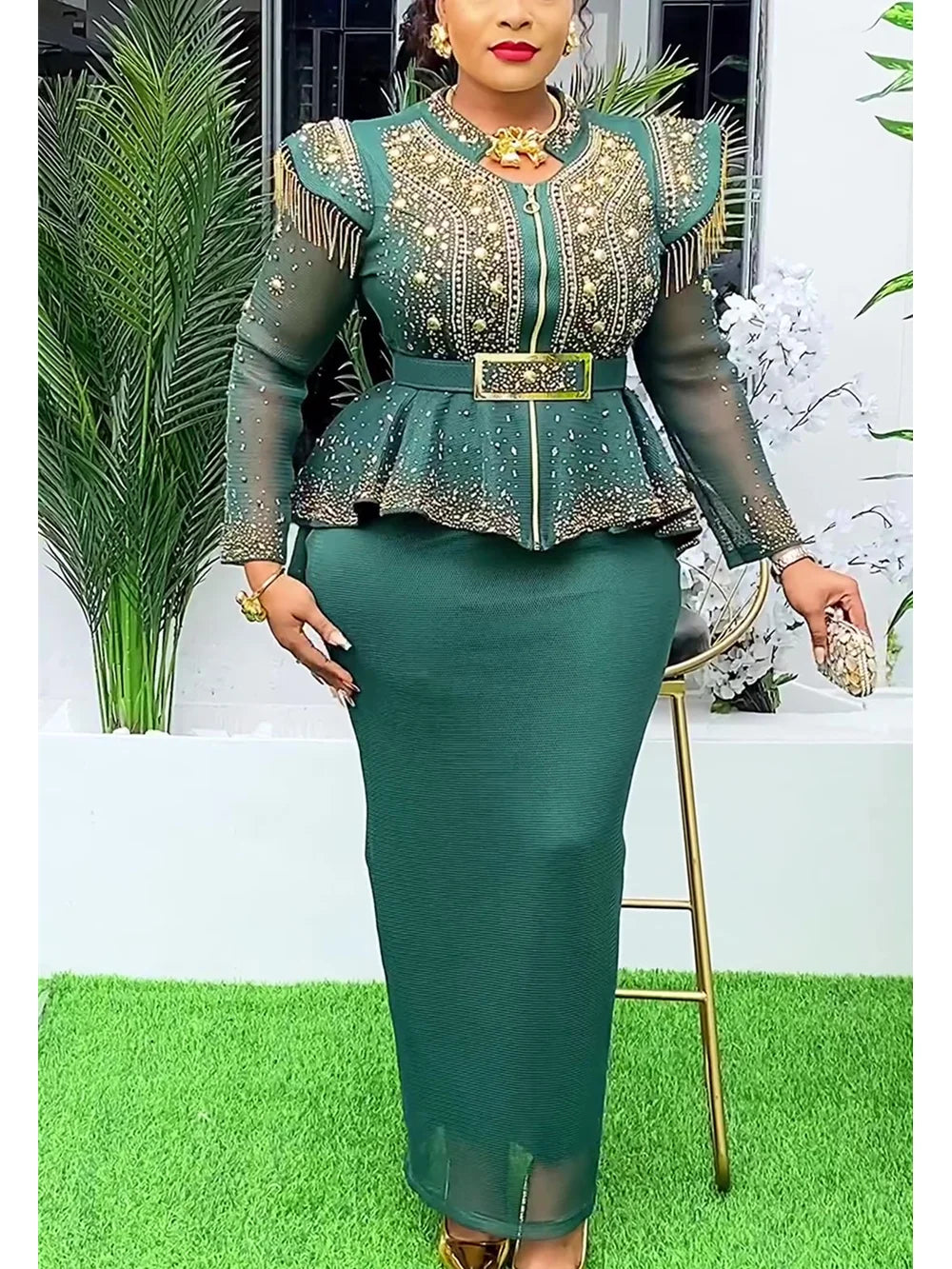 Women 2 PCS Sets Tops And Skirts Suits  Outfits Gown Plus Size Wedding Party Dresses