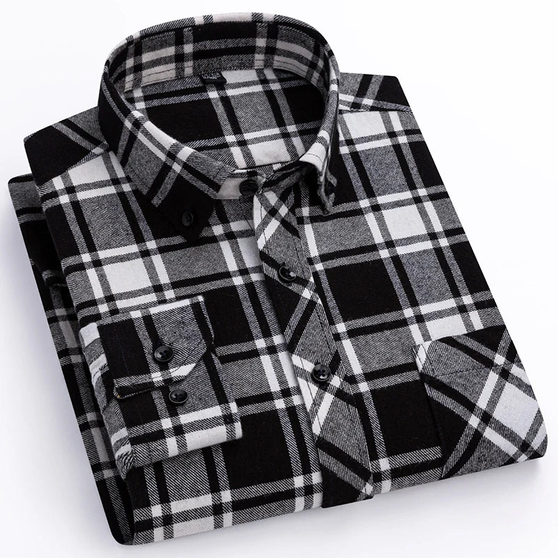 Royal Blue long-sleeve shirts men slim fit casual plaid shirt