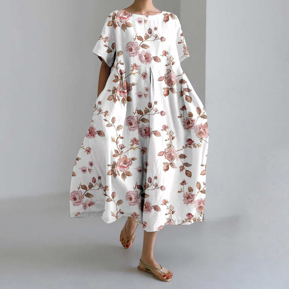 Summer Vintage Ethnic Printed Women Oversized Casual Loose Vacation Dress