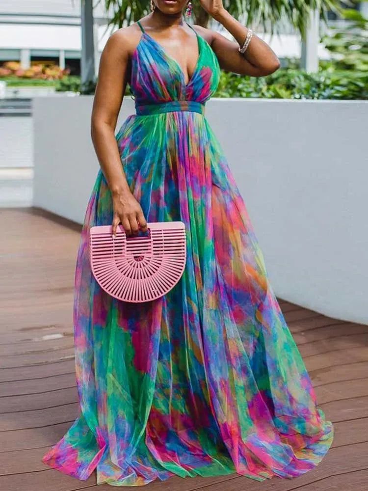 Evening Dresses Elegant and Beautiful Halterneck  Mesh Hem
