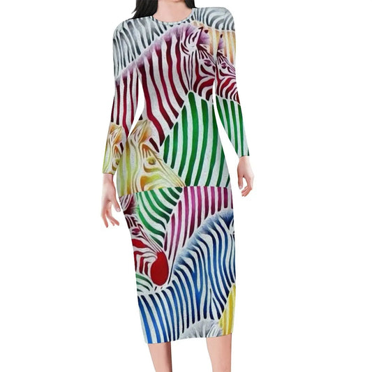 Colorful Zebra Dress Long Sleeve Vintage Dresses Summer Ladies Streetwear  Bodycon Dress