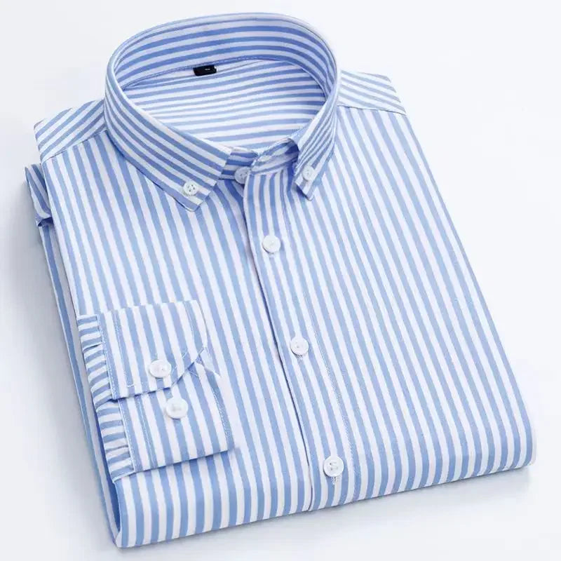 Men's Casual Shirts Classic Black White Striped Long Sleeve Shirts