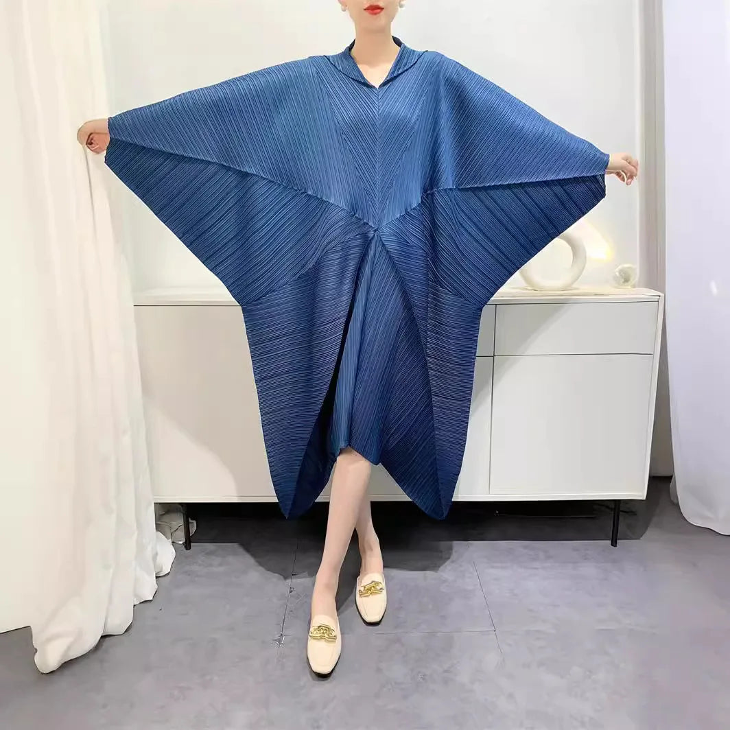 Pleated Dress Women's Bat wings loose  Splicing Solid Color Mid-length Skirt