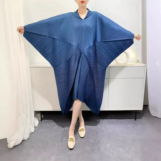 Pleated Dress Women's Bat wings loose  Splicing Solid Color Mid-length Skirt