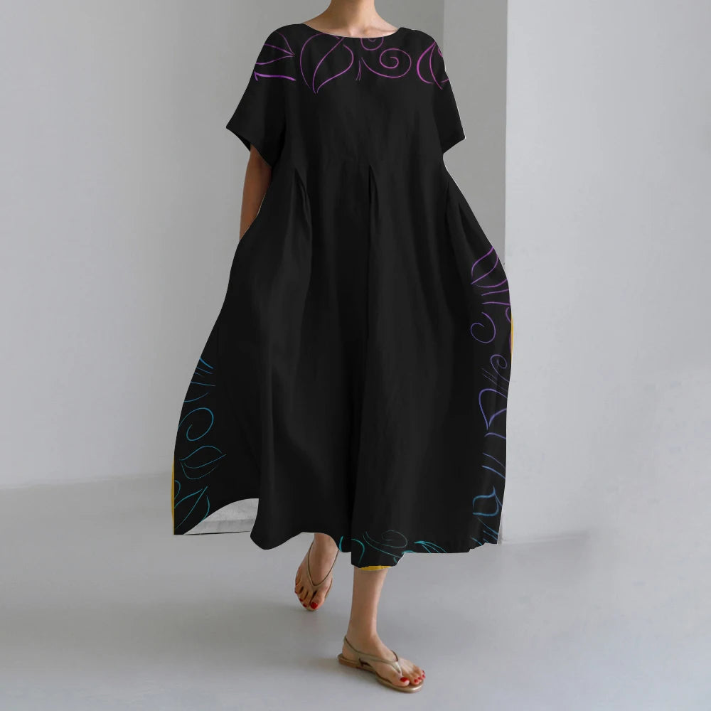 Summer Vintage Ethnic Printed Women Oversized Casual Loose Vacation Dress