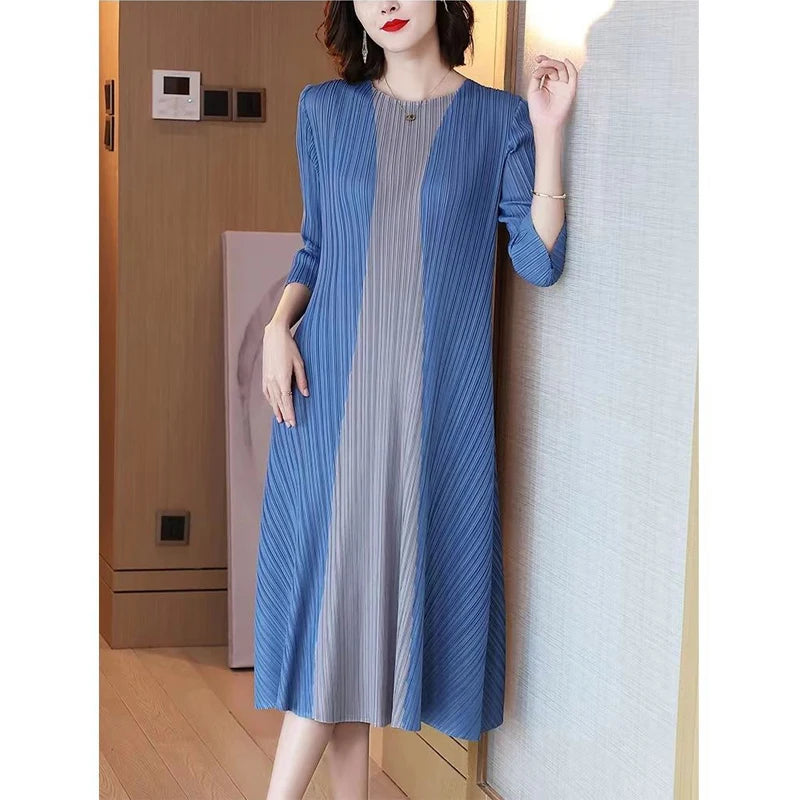 Women Vintage Elegant Summer Casual O Neck 3/4 Sleeve Loose Midi Dress