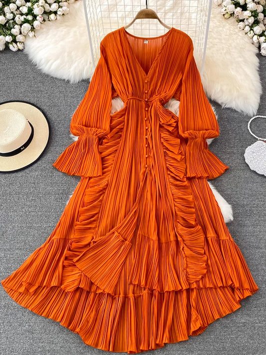 Ankle Length Long Dresses Puff Sleeve Lace Elegant Evening Party Summer Dress