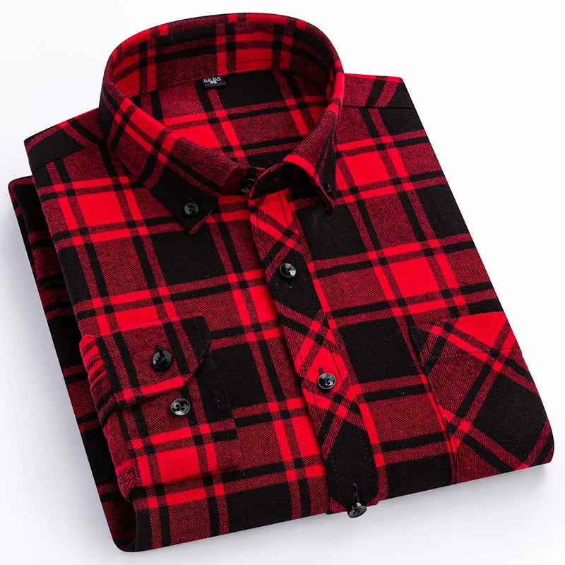 Red long-sleeve shirts men slim fit casual plain shirt Christmas Plaid
