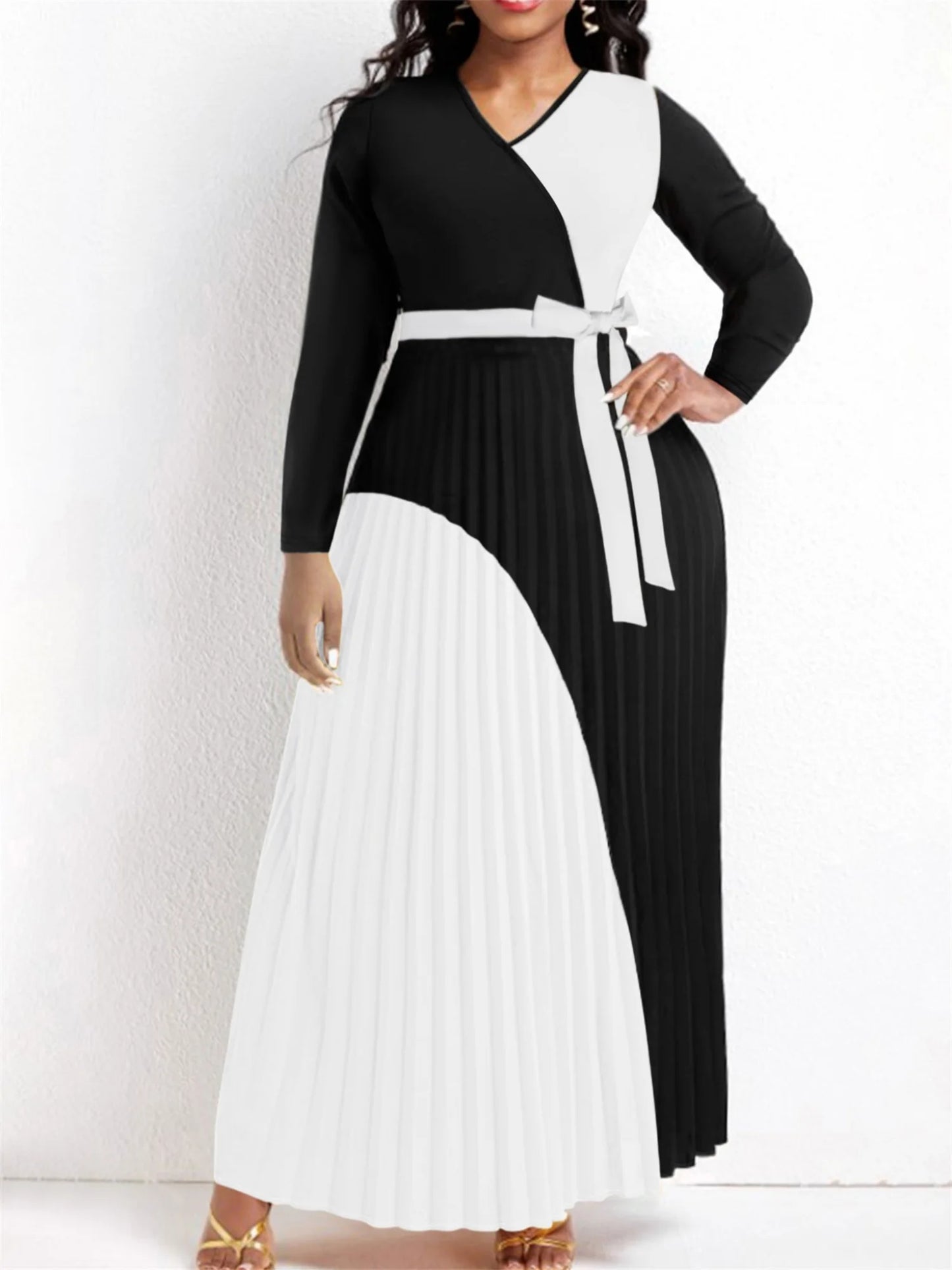 Elegant Fall Maxi Dresses Bandage  Pleated A Line Dress