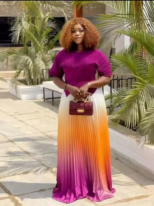 Pleated Free Size Size Women's Skirt and Top Set