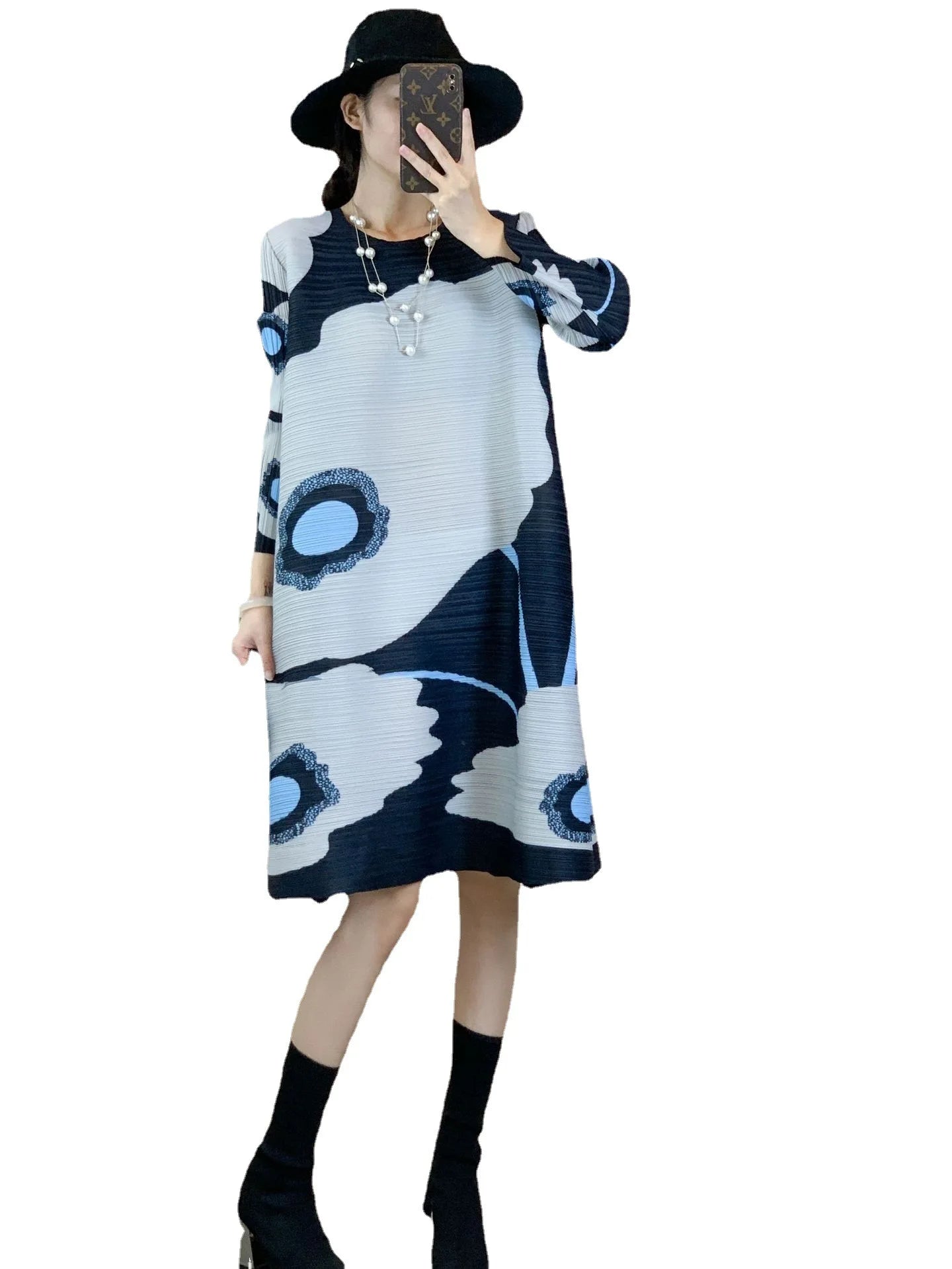 Pleated Loose Women's Dress Casual Mid Length Free Size Dress