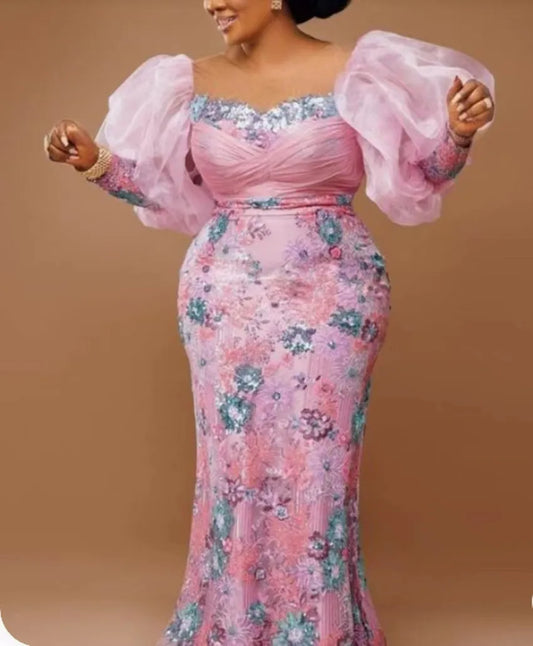 plus size women's Long floor-length pink dress evening fishtail skirt Denicy