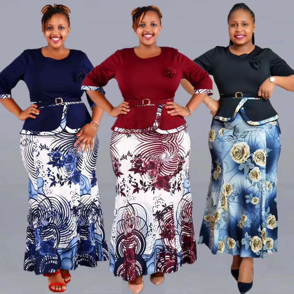 Tops and Long Skirt Women Plus Size Clothing Party Suit