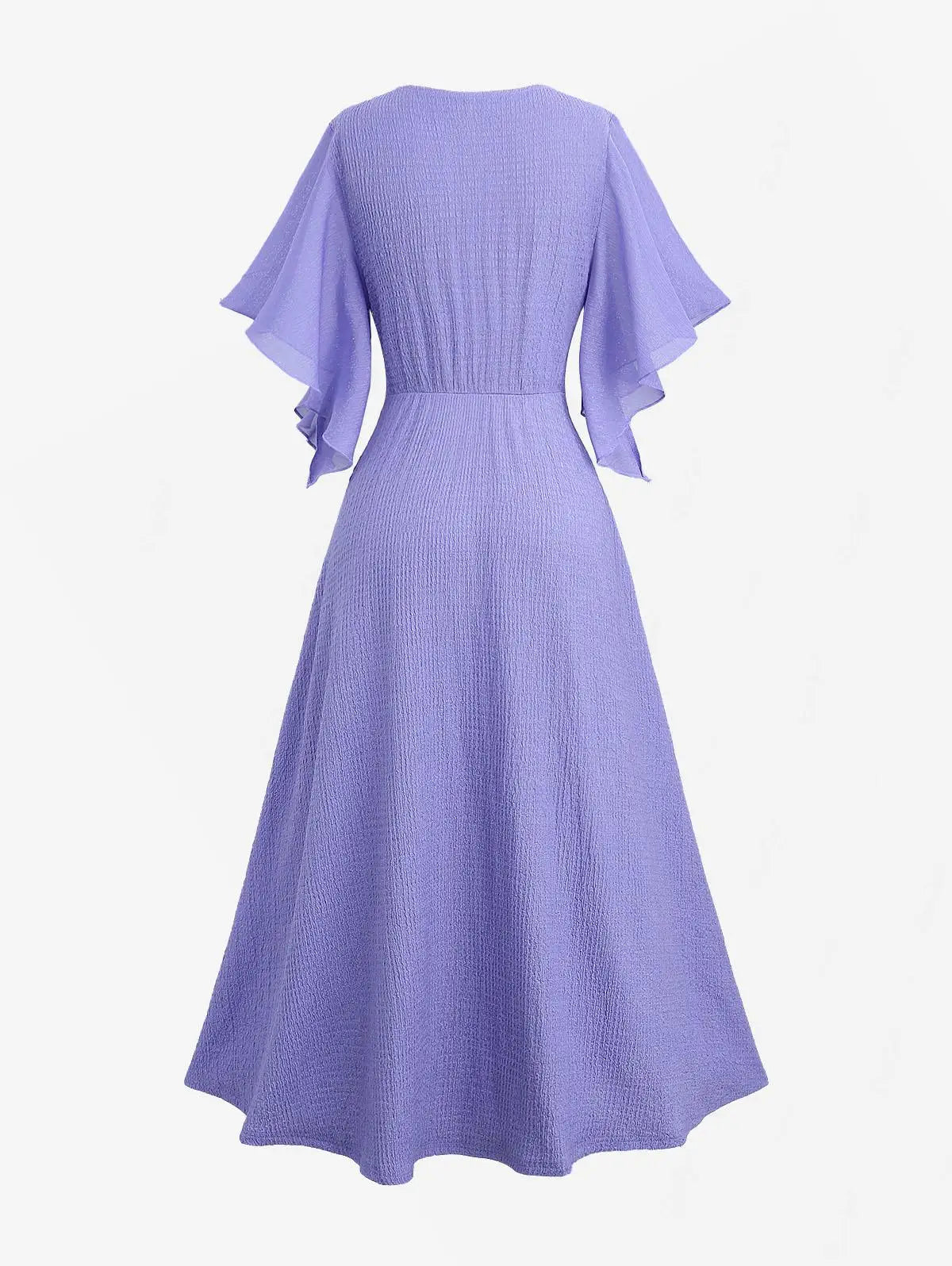 Ruched Buckle Butterfly Sleeves Dress  Light Purple Women Casual Dresses