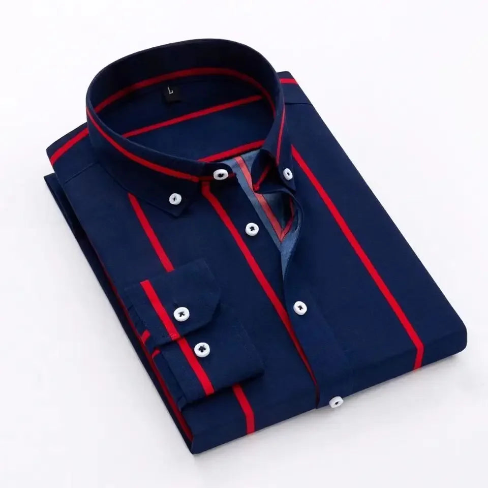 Men's Casual Shirts Classic Black White Striped Long Sleeve Shirts