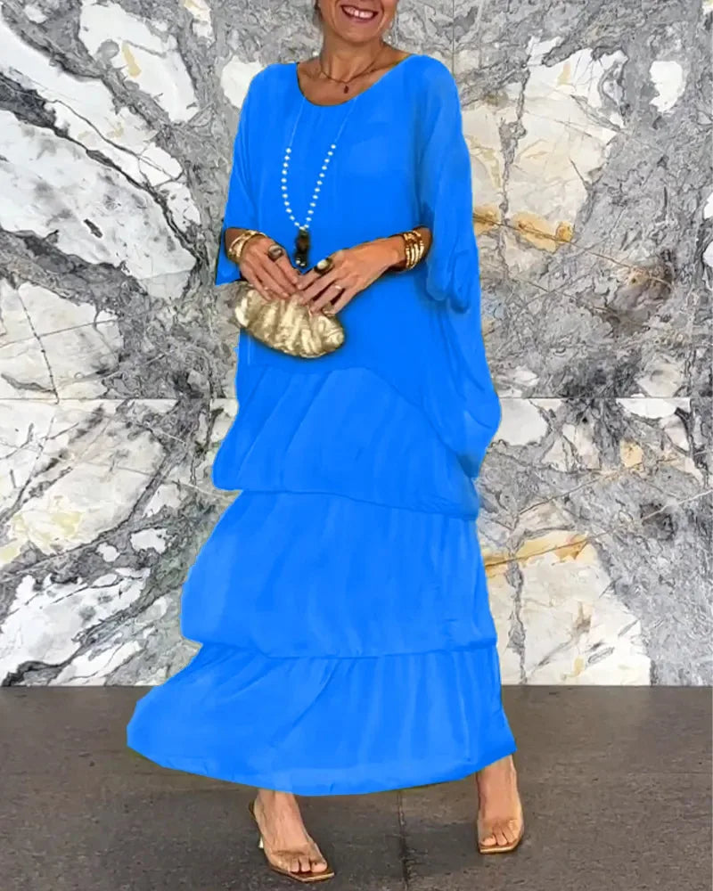 Women's Elegant Long Dress Fashion Round Neck Bat Sleeves Plus Size