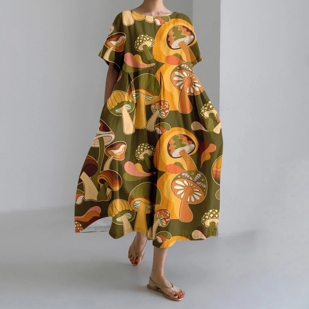 Summer Vintage Ethnic Printed Women Oversized Casual Loose Vacation Dress