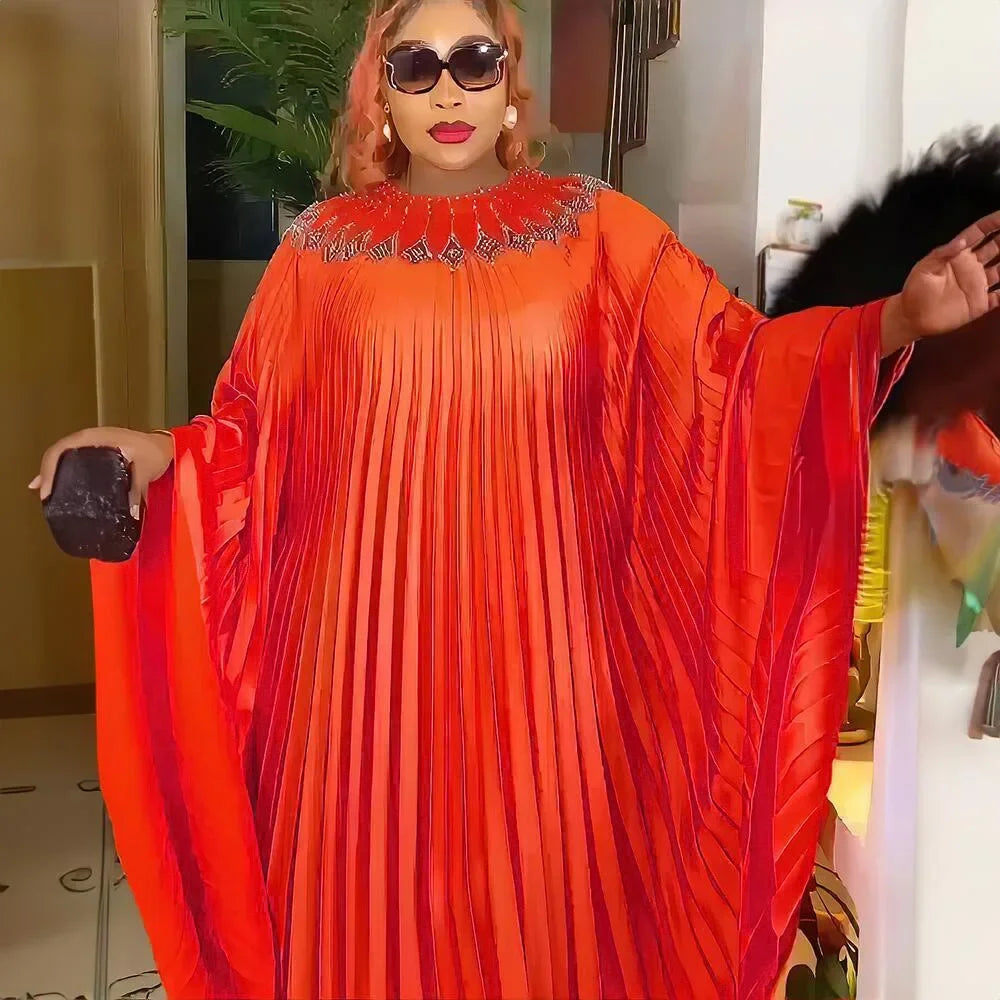 Denicy Plus Size Dresses Long Sleeve Pleated Long Maxi Free SIZE