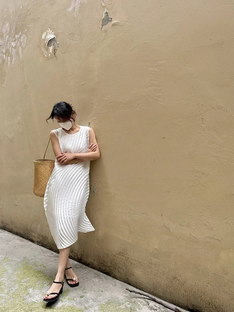 Pleated Sleeveless Dress