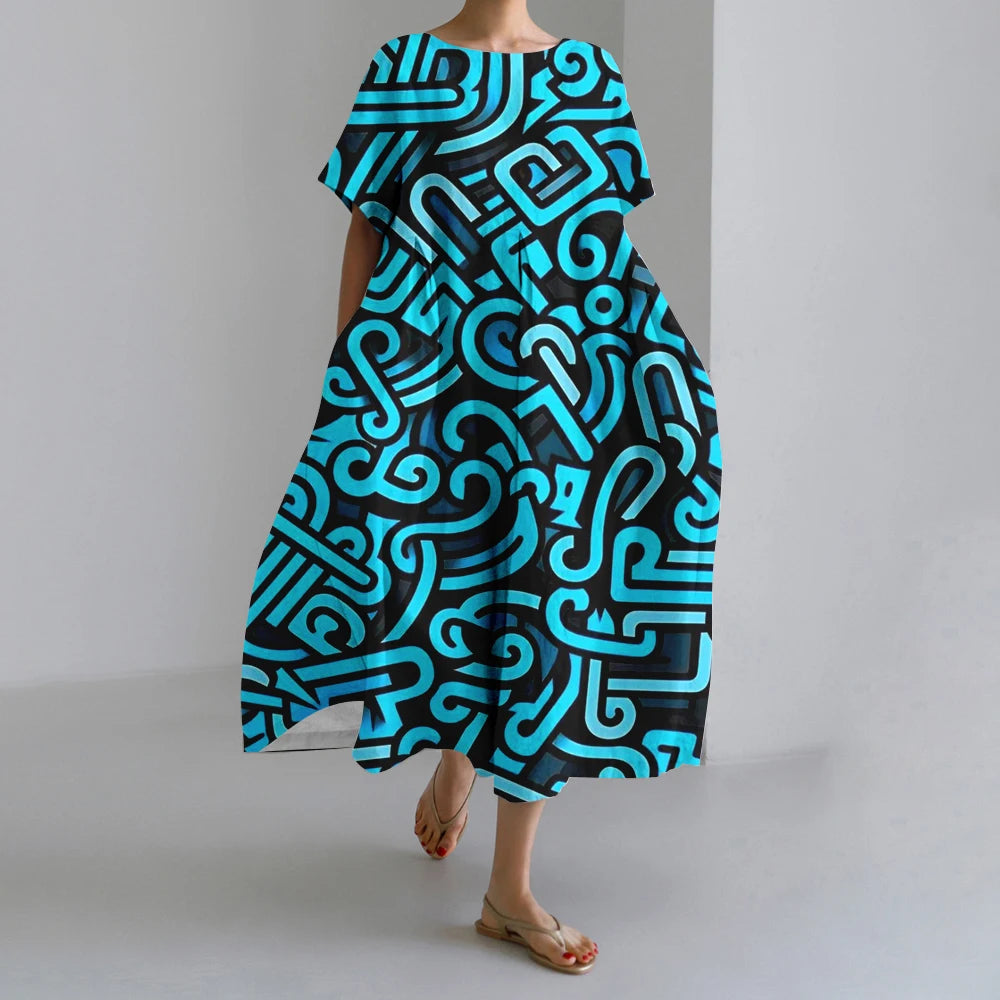 Summer Vintage Ethnic Printed Women Oversized Casual Loose Vacation Dress