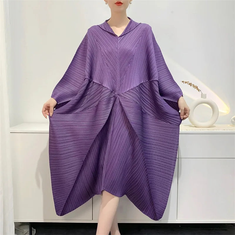 Pleated Dress Women's Bat wings loose  Splicing Solid Color Mid-length Skirt