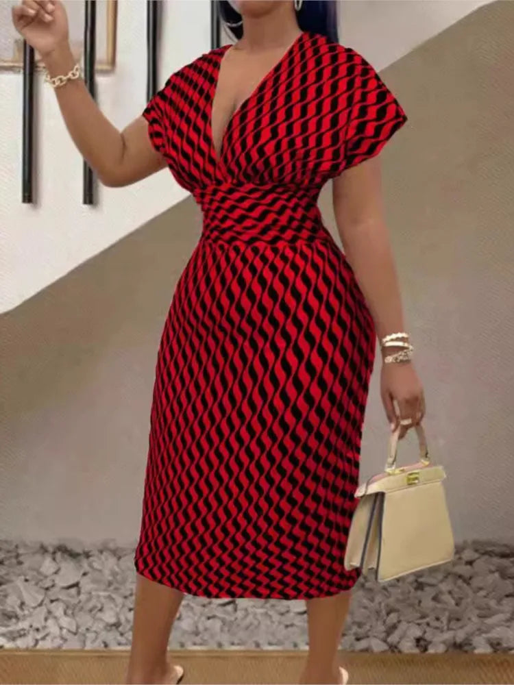 Women's Sexy Deep V Neck Slim Midi Dresses