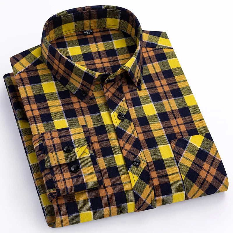 Royal Blue long-sleeve shirts men slim fit casual plaid shirt